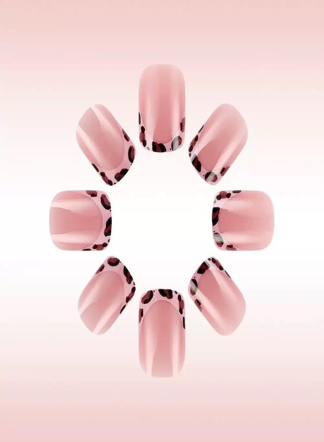 CTTHNBD Short Press on Nails Square Fake Nails French Tip False Nails with Leopard Print Design Acrylic Nails 3D Bow Charms Glue on Nails Glossy Full Cover Stick on Nails for Women Manicure 24Pcs - Image 5